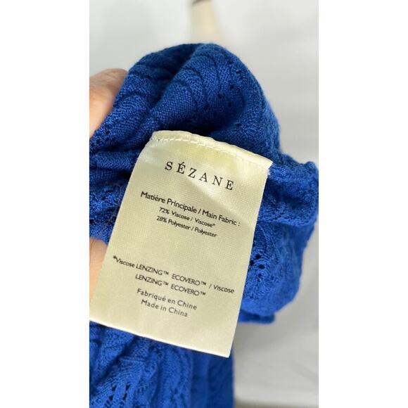 SEZANE Sz XXXL 3xl 14 US XL Roma Blue Pointelle Viscose Knit Pullover Sweater - Picture 4 of 10